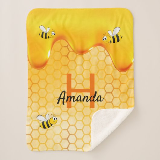 ハッピーバンブルハチ蜂蜜の名前を滴下 シェルパブランケット (正面)