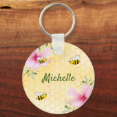 ハッピーバンブルビーズイエローハニカムかわいい名前 キーホルダー (正面)