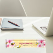 ハッピーバンブルビーズピンク花模様 デスクネームプレート