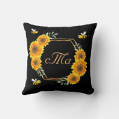 ハッピーバンブルミツバチひまわり黒カップルのモノグラム クッション (裏面)