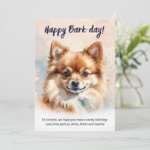 ハッピーバークデイ 水彩 ポメラニアン 犬 誕生日 カード (スタンド正面)