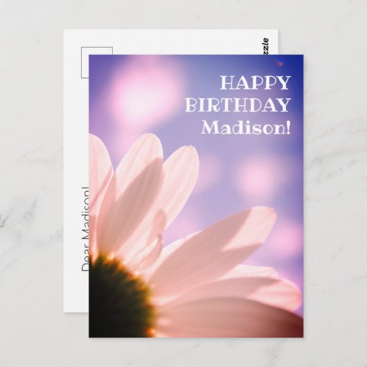 ハッピーバースデーあいさつデイジーフラワーフォトカスタム ポストカード (正面/裏面)