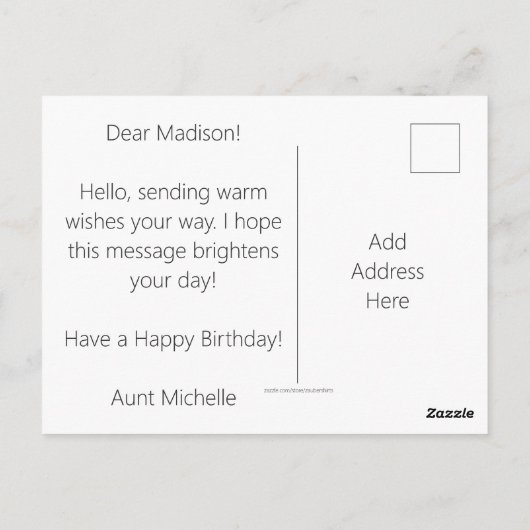 ハッピーバースデーあいさつデイジーフラワーフォトカスタム ポストカード (裏面)