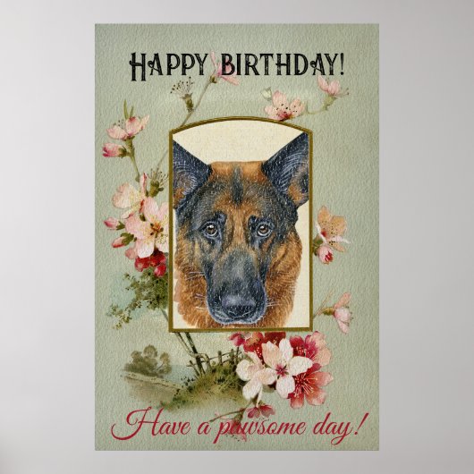 ハッピーバースデーあいさつドイツの羊飼い ポスター (正面)