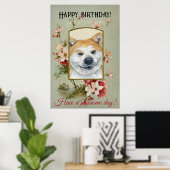 ハッピーバースデーあいさつ秋田犬の子犬 ポスター (ホームオフィス)