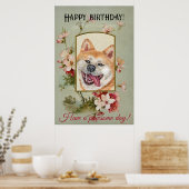 ハッピーバースデーあいさつ秋田犬 ポスター (キッチン)