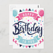 ハッピーバースデーあなたへの紙吹雪とバント ポストカード (正面/裏面)