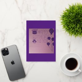 ハッピーバースデーあなたへの紫色の花のボールはがき 箔グリーティングカード