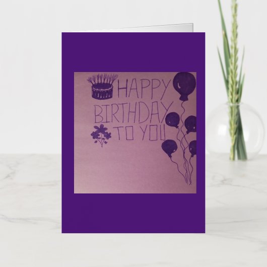 ハッピーバースデーあなたへの紫色の花のボールはがき 箔グリーティングカード (正面)