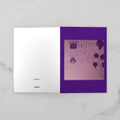 ハッピーバースデーあなたへの紫色の花のボールはがき 箔グリーティングカード (外側レイダウン)