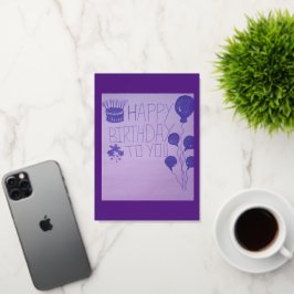 ハッピーバースデーあなたへの紫色の花のボールはがき 箔グリーティングカード