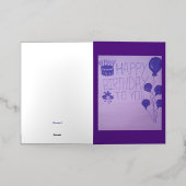 ハッピーバースデーあなたへの紫色の花のボールはがき 箔グリーティングカード (外側レイダウン)