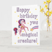 ハッピーバースデーあなた魔法の生き物 – かわいいユニコーン カード (黄色い花)