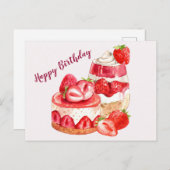 ハッピーバースデーいちごケーキとアイスクリーム ポストカード (正面/裏面)