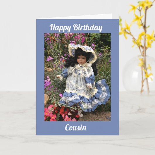 ハッピーバースデーいとこの黒い人形3 カード (黄色い花)