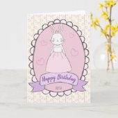 ハッピーバースデーうさぎプリンセスピンクガーリーホワイト カード (黄色い花)