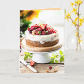 ハッピーバースデーおいしいケーキ カード (黄色い花)