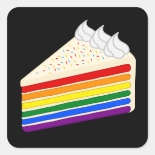 ハッピーバースデーおいしいレインボーバニラケーキ スクエアシール
