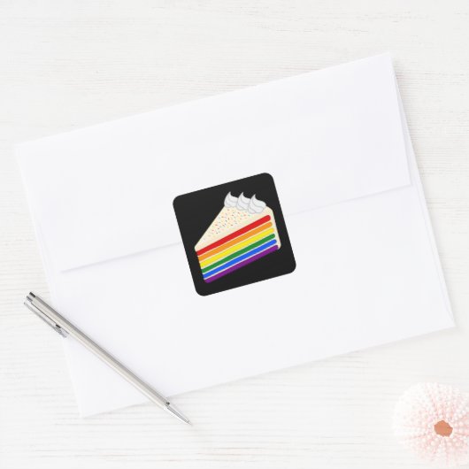 ハッピーバースデーおいしいレインボーバニラケーキ スクエアシール (封筒)