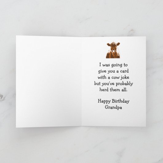 ハッピーバースデーおじいちゃん牛のジョークのユーモア カード (内部)
