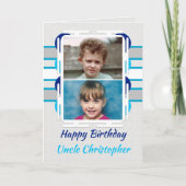 ハッピーバースデーおじさん青と灰色の写真 カード (正面)