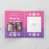 ハッピーバースデーおばあちゃんの写真ピンクと紫 カード (内部)
