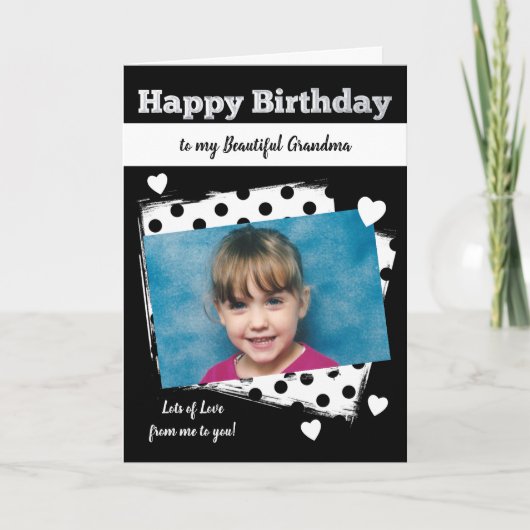 ハッピーバースデーおばあちゃんの白黒写真 カード (正面)