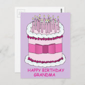 ハッピーバースデーおばあちゃんケーキとキャンドル ポストカード (正面/裏面)