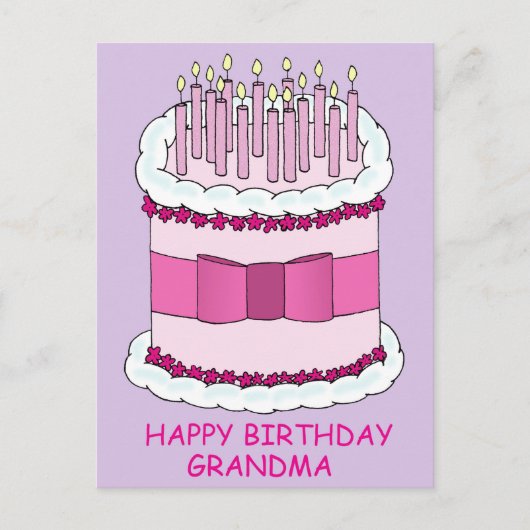 ハッピーバースデーおばあちゃんケーキとキャンドル ポストカード (正面)