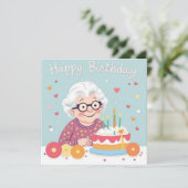 ハッピーバースデーおばあちゃんハート&ケーキパステルブルー カード