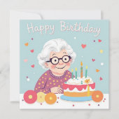 ハッピーバースデーおばあちゃんハート&ケーキパステルブルー カード