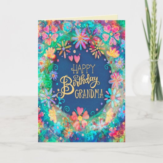ハッピーバースデーおばあちゃんビューティフルフローラトレンディー カード (正面)