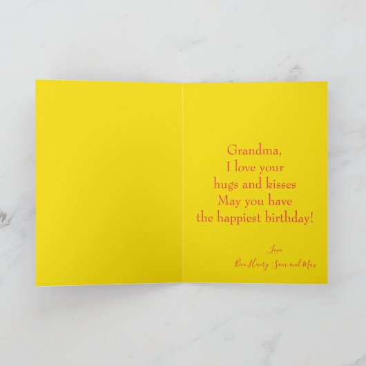 ハッピーバースデーおばあちゃん絵を描(ばちゃばちゃ)跳ねる写真 カード (内部)