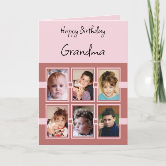 ハッピーバースデーおばあちゃん6枚の写真ピンクのサーモンを追加 カード (正面)