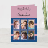ハッピーバースデーおばあちゃん6枚の青いピンクの写真を追加 カード (正面)