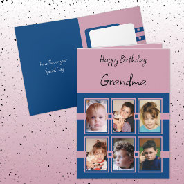 ハッピーバースデーおばあちゃん6枚の青いピンクの写真を追加 カード