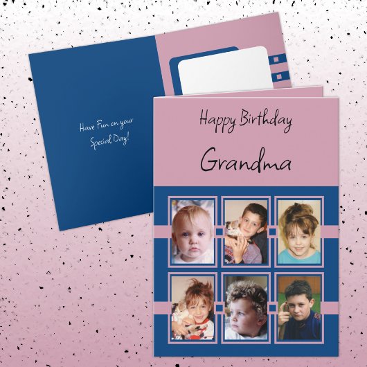 ハッピーバースデーおばあちゃん6枚の青いピンクの写真を追加 カード
