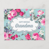 ハッピーバースデーおばあちゃん。花と蝶 ポストカード (正面)