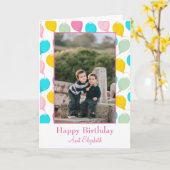 ハッピーバースデーおばさんバルーン写真 カード (黄色い花)