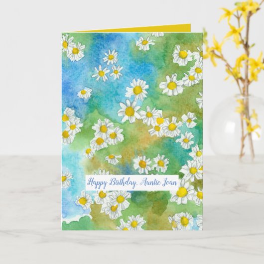 ハッピーバースデーおばさん恵みトゥユー名前をカスタムする カード (黄色い花)