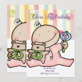 ハッピーバースデーおめでとう 女の子の誕生日パーティーへの招待 招待状 (正面/裏面)