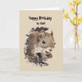 ハッピーバースデーおもしろいとリス カード (黄色い花)