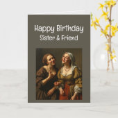 ハッピーバースデーおもしろいの姉妹と友人 カード (黄色い花)