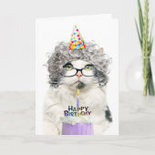 ハッピーバースデーおもしろいオールドレディーキャットインパーティー シーズンカード (正面)