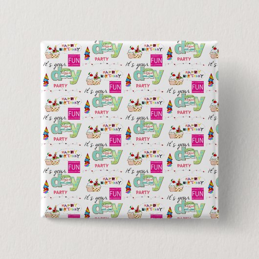 ハッピーバースデーおもしろいカップケーキサプライズボタン 缶バッジ (正面)