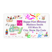 ハッピーバースデーおもしろいカップケーキ住所 シール (正面)