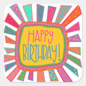 ハッピーバースデーおもしろいカラフルトレンディー吸光度 スクエアシール (正面)