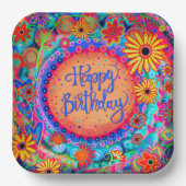 ハッピーバースデーおもしろいカラフルフローラ検査 ペーパープレート (正面)