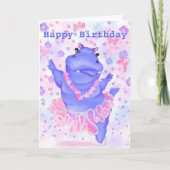ハッピーバースデーおもしろいカードプリマバレリナヒッポ カード (正面)