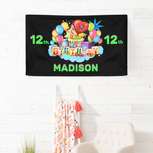 ハッピーバースデーおもしろいキッズバナー名と年齢の追加 横断幕 (インサイチュ)